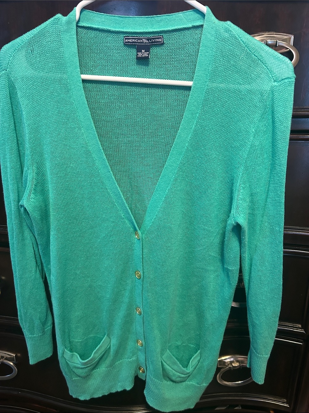 American Living Teal Cardigan Button-Front Sweater